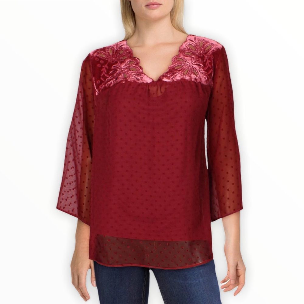 Style & Co. Garnet Swiss Dot Velvet Blouse & Cami